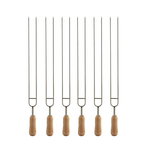 IMEEA 15.3-Inch Double Prong Stainless Steel Kabob Skewers for Grilling BBQ Kebabs Skewers with Wooden Handle Reusable Shish Kebab Forks for Meat, Vegetables, Shrimp