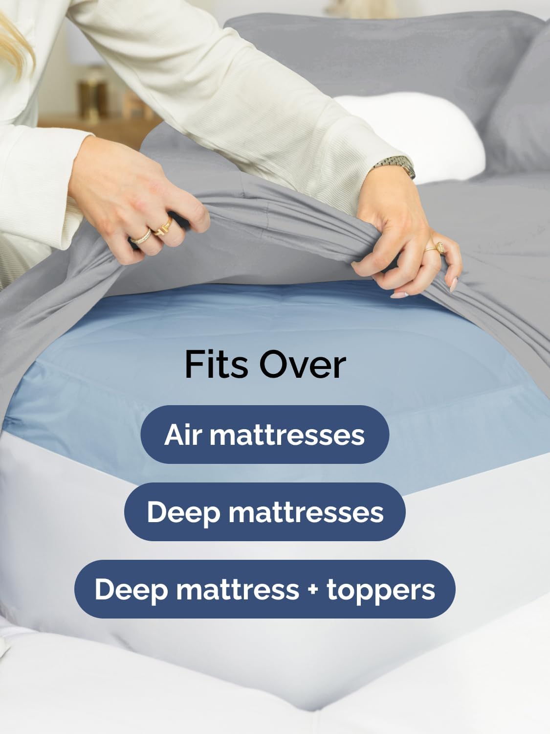 Regine Switzerland Extra Deep Queen Sheet Set - 6-Piece Breathable Cooling Bedding - Soft, Wrinkle-Free Steel Blue