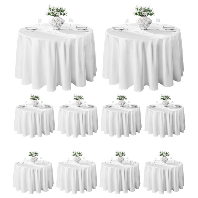 VidaFete 10 Pack 120inch Round Tablecloth Polyester Table Cloth, Stain Resistant and Wrinkle Polyester Dining Table Cover for Kitchen Dinning Party Wedding Round Tabletop Buffet Decoration(White)