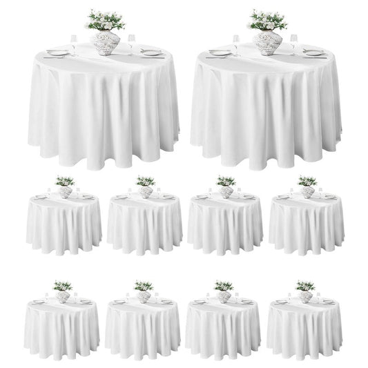 VidaFete 10 Pack 120inch Round Tablecloth Polyester Table Cloth, Stain Resistant and Wrinkle Polyester Dining Table Cover for Kitchen Dinning Party Wedding Round Tabletop Buffet Decoration(White)