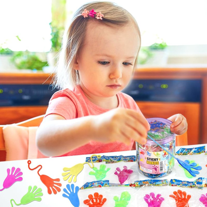 Siwarm Easter Egg Fillers- 52 pcs Sticky Hands, Party Favors for Kids 4-8 8-12 Goodie Bag Stuffers Treasure Box Prizes Mini Stretchy Hands Fidget Toys Birthday Gifts for Boys Girls Teens