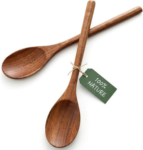 HAKSEN Wooden Cooking Spoons - 12-Inch Acacia Wood Utensils with Comfort Grip | Durable Kitchen Gifts