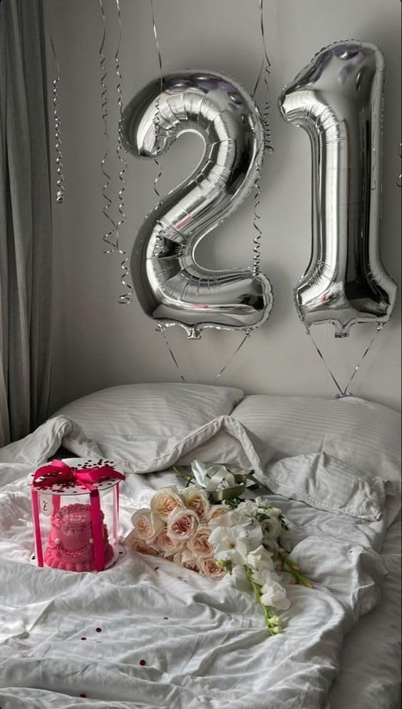 Skiennix 21 Balloon Number - 40 Inch Silver Birthday Decoration for 21st Anniversary Celebrations