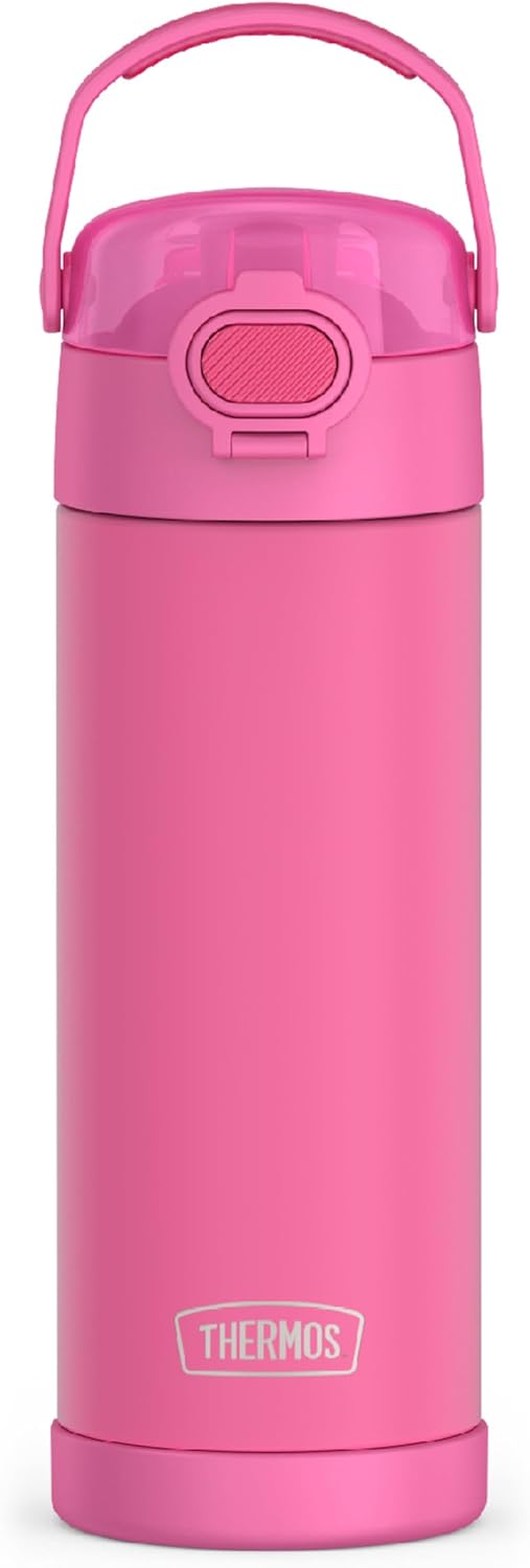 THERMOS FUNTAINER 16 Ounce Vacuum Insulated Stainless Steel Bottle - Neon Pink, Wide Spout Lid