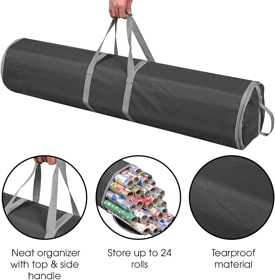 ProPik Wrapping Paper Storage Bag - Heavy Duty Gift Wrap Organizer | Holds Up to 48 Rolls, 40" Long | Black