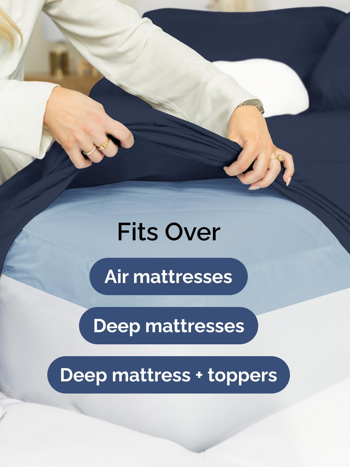 Skiennix Extra Deep Cal King Sheet Set - 6 Piece Breathable Cooling Bedding - Soft Wrinkle-Free Navy Blue