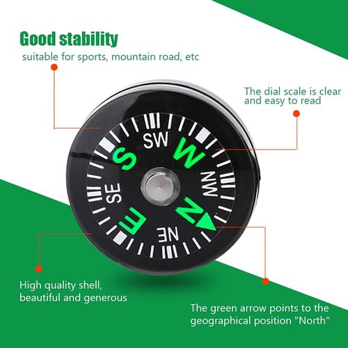 12Pcs Button Compass, Oil Filled Mini Pocket Button Compass for Camping, Hiking, Boating, Survival Bracelets Button Small