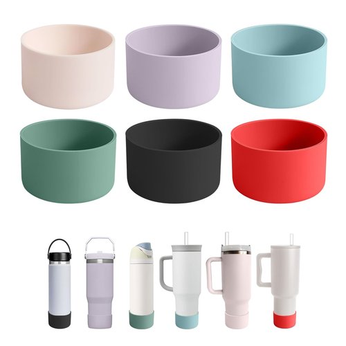 IOXXL 6Pcs Silicone Cup Boots for Water Bottle Fits Stanley/Hydro Flask/Simple Modern/Yeti/Owala, 2.8-3.1in Width Bottom Protector Cover Sleeve (6 Colors)
