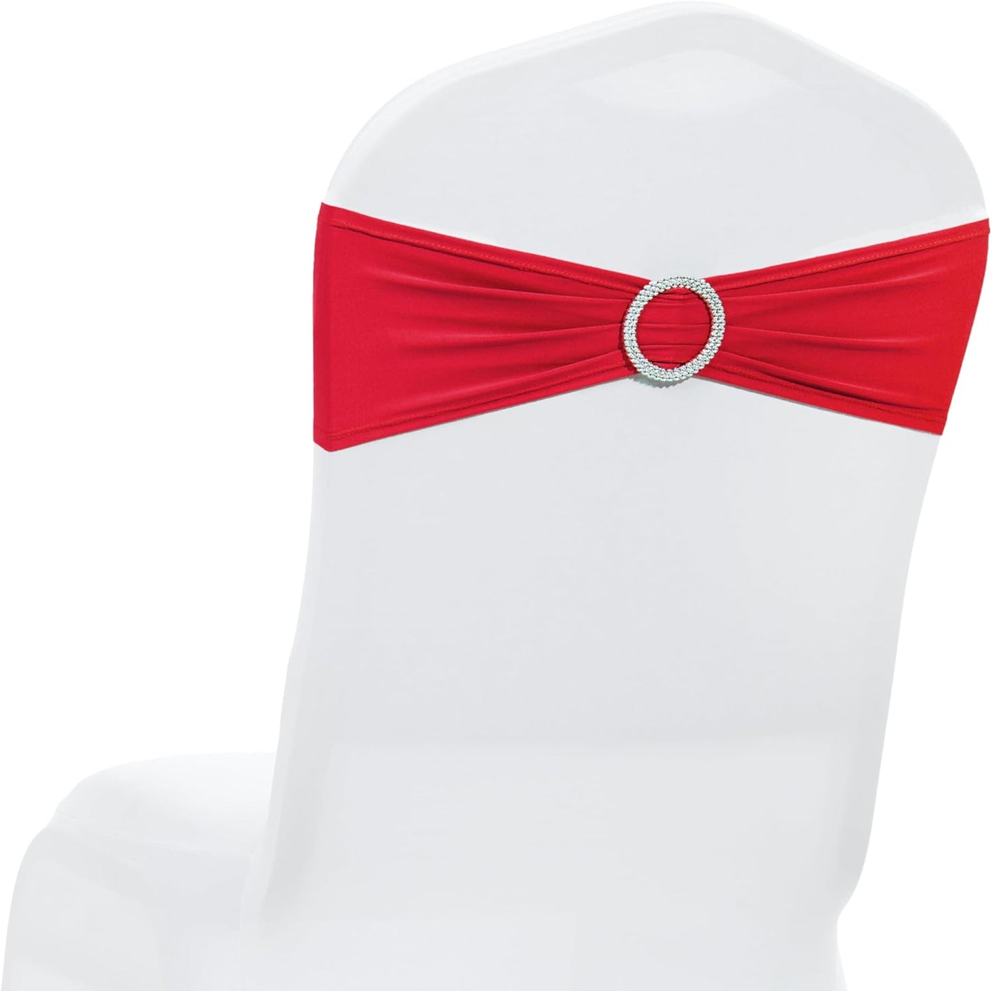 MDS Spandex Chair Sashes - Universal Fit Elastic Stretch Bands with Slider Bow - 150 Pack, Red