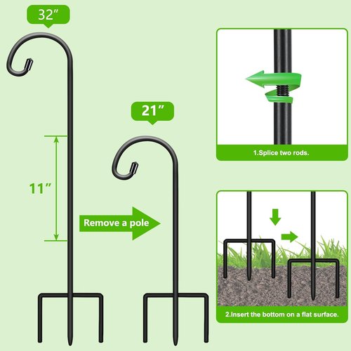 Feed Garden Adjustable 32-Inch Small Shepherd's Hooks - Perfect for Lanterns, Bird Feeders & Wedding Decor | 2 Pack