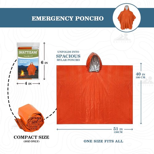Emergency Sleeping Bag with Hood & Emergency Rain Poncho [2PCS], Ultralight Waterproof Thermal Mylar Foil Space Blanket Survival for Hiking Backpacking Camping (Survival Orange)
