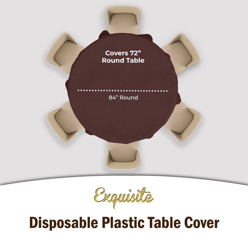 Exquisite Party Solids 6-Pack Premium Plastic Tablecloth 84in. Round Plastic Table Cover - Brown