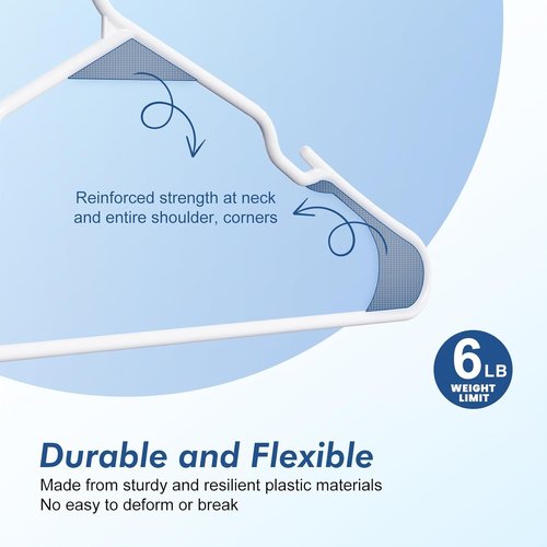 HOUSE DAY Plastic Hangers - 16 Pack White Adult Clothes Hangers | Space-Saving, Non-Slip & Durable Design