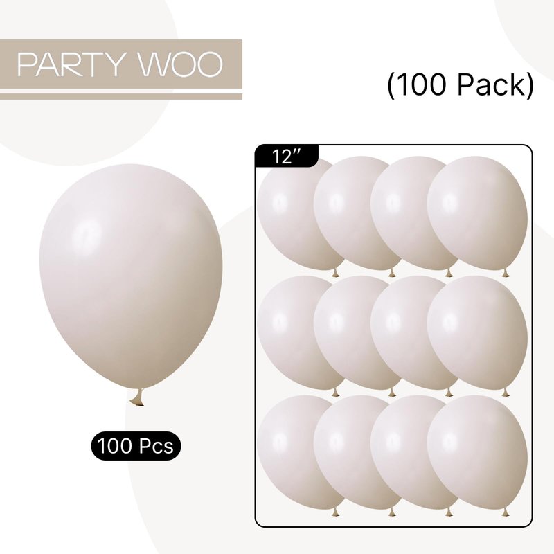 PartyWoo White Sand Balloons 100pcs 12 Inch Off White Beige Cream Ivory Boho Neutral Latex Balloons for Wedding Graduation Baby Shower Anniversary Engagement Birthday Party Decorations White-F12