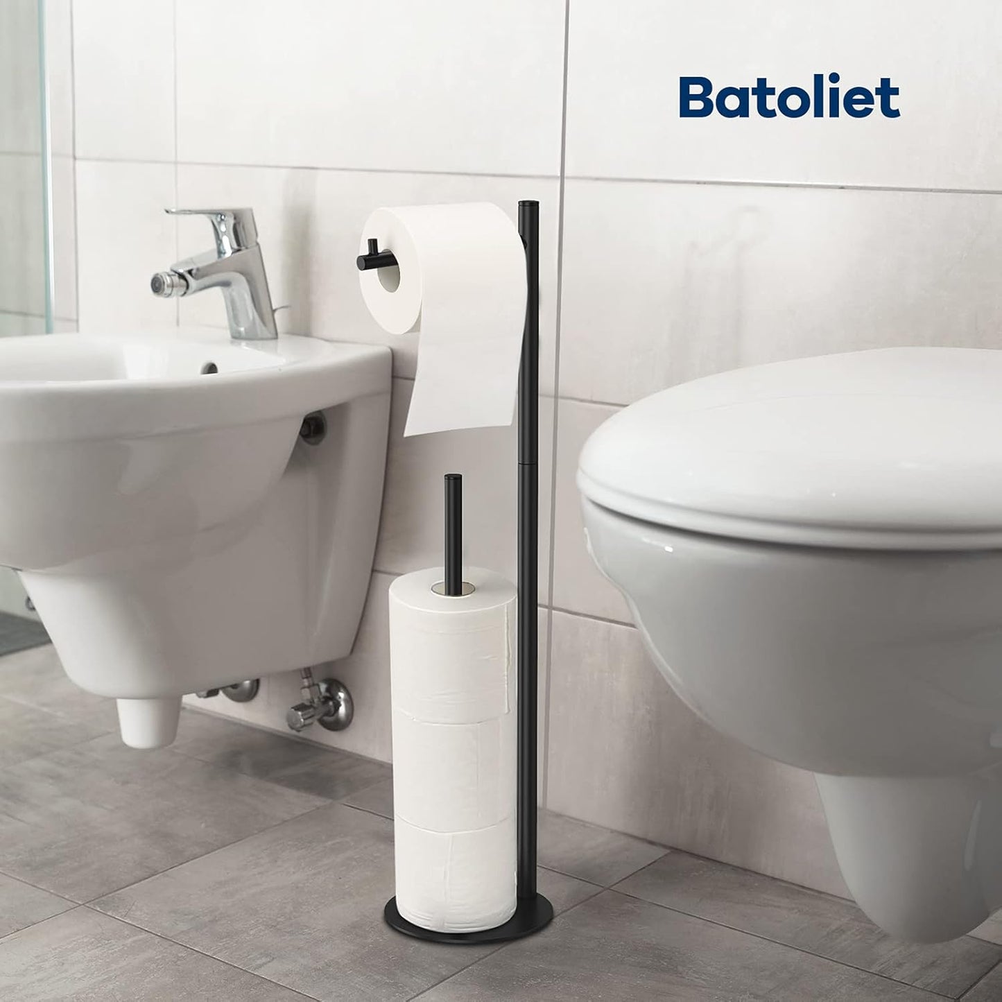 Regine Toilet Paper Holder Stand - Stylish Bathroom Storage for 4 Rolls | Sleek Black Design