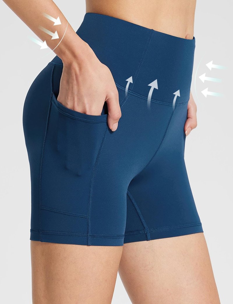 baleaf Womens Spandex Shorts 5" High Waisted Biker Workout Lycra Compression Shorts with Pockets Blue S