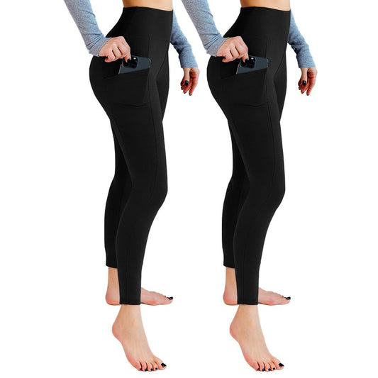 Leafigure 2 Pack Leggings with Pockets for Women, High Waisted Soft Leggings for Yoga Gym Black XXL