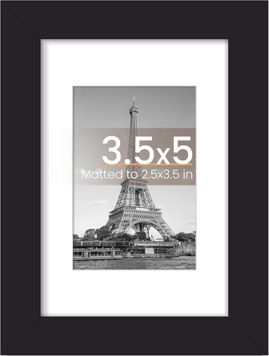 Upsimples 3.5x5 Picture Frame - Versatile Display for 2.5x3.5 or 3.5x5 Photos | Black, 1 Pack