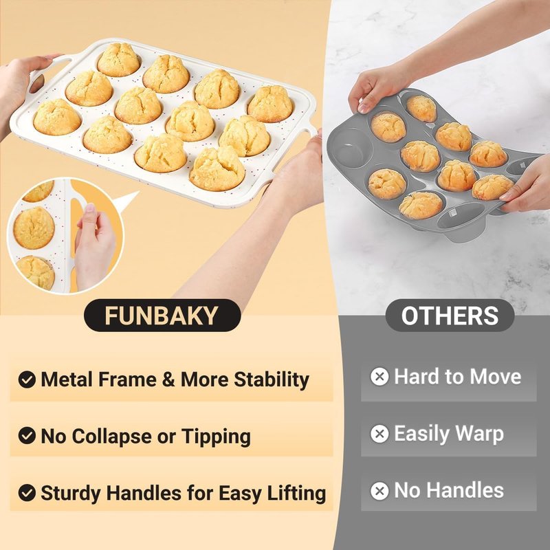 Silicone Muffin Pans for Baking, Metal Reinforced Frame 12 Cups Regular Size Silicone Cupcake Pan Nonstick Muffin Tin for Baking Muffin, Cupcake, Frittatas,BPA Free, Silicone Molds Dishwasher Safe