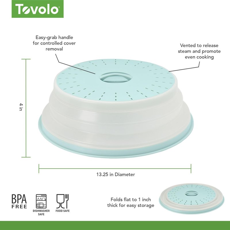 Tovolo Large Microwave Splatter Cover Blue Haze 13 inch Collapsible Silicone Splatter Cover for Extra Large Microwaves, Dishwasher Safe Vented Plate Guard BPA Reheating Cover for Food
