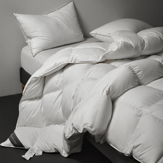 Royoliving Luxurious Down Duvet Insert Feather Queen Size All Season White 100% Organic Cotton Cover Full Szie Down with Corner Tabs (90x90, 50 oz)