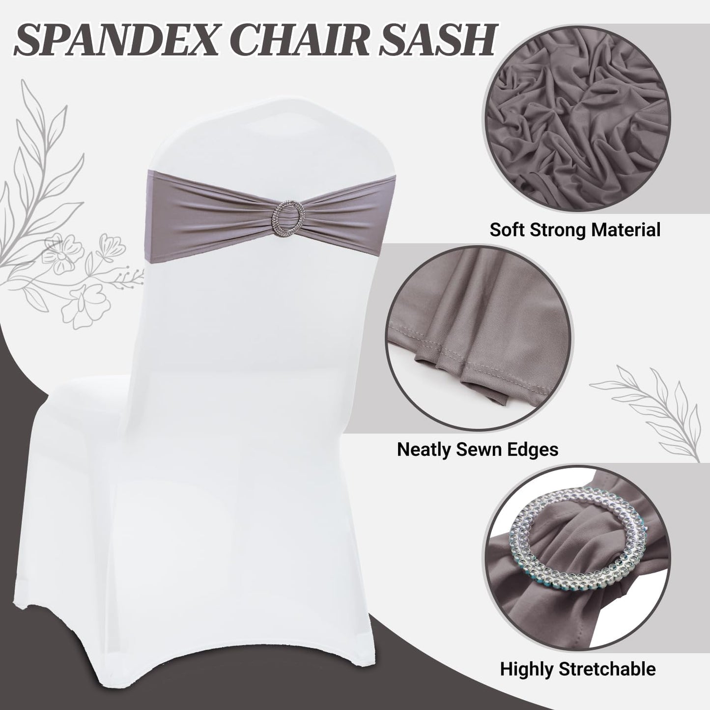 MDS Premium Spandex Chair Sashes - Stretchy Bow Covers with Buckle Slider | Universal Fit for Weddings & Events - Silver Gray