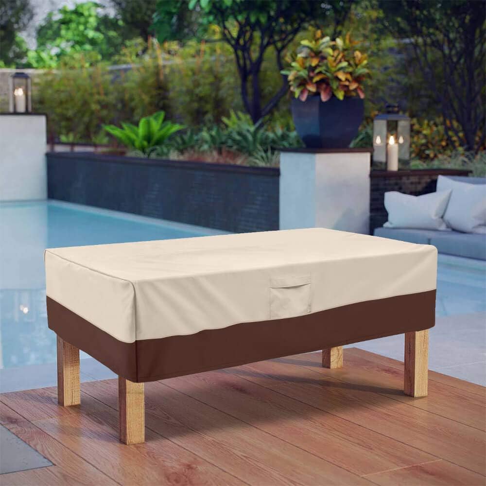 Vailge Rectangular Coffee Table Cover - Heavy Duty Waterproof Protection for Outdoor Furniture | Fits Large Tables (Beige & Brown)