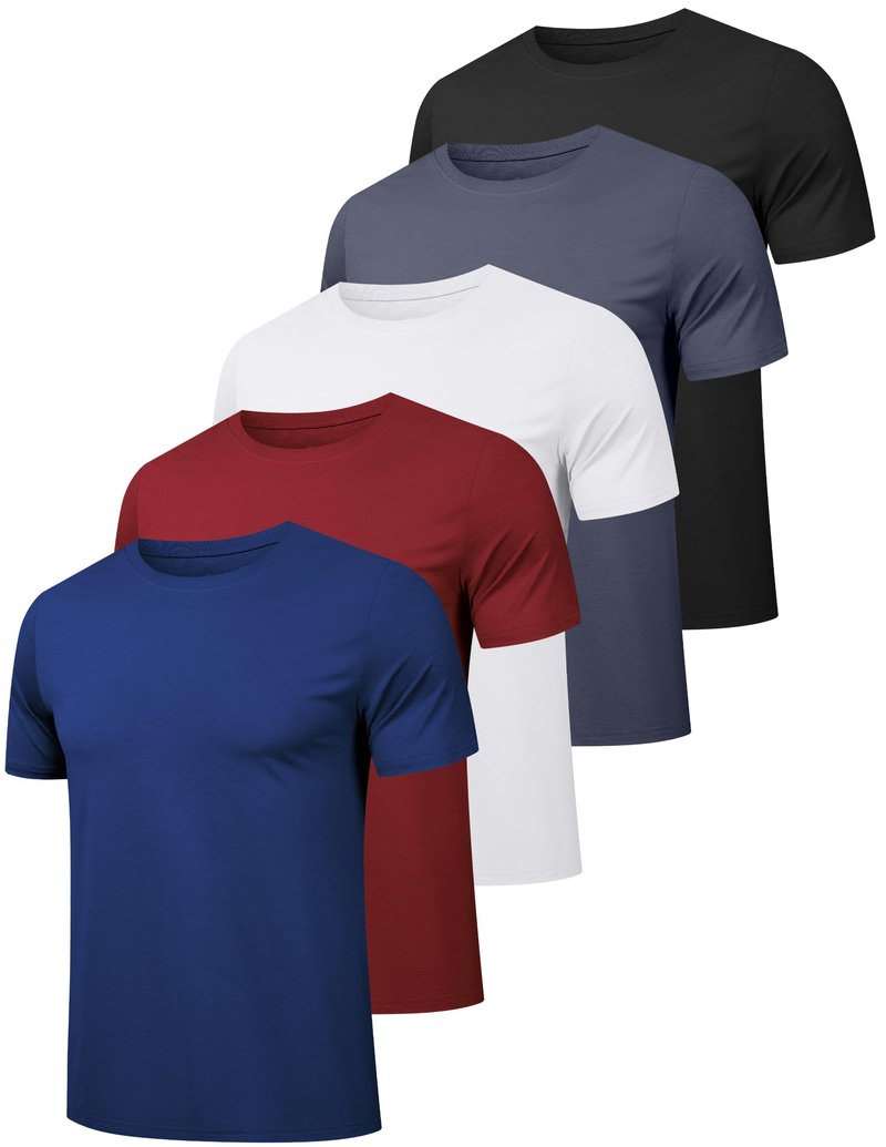 OYGSieg 5 Pack Mens Workout Shirts Quick Dry Short Sleeve Athletic Crew Neck T-Shirts for Running Gym Training Fitness 5A L