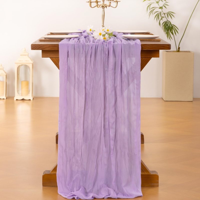 Socomi Lilac Purple Lavender Cheesecloth Table Runner Summer Boho Rustic Gauze 120 inch 10FT Cheese Cloth Sheer Runner for Wedding Party Baby Shower Birthday Home Decor Holiday Decorations