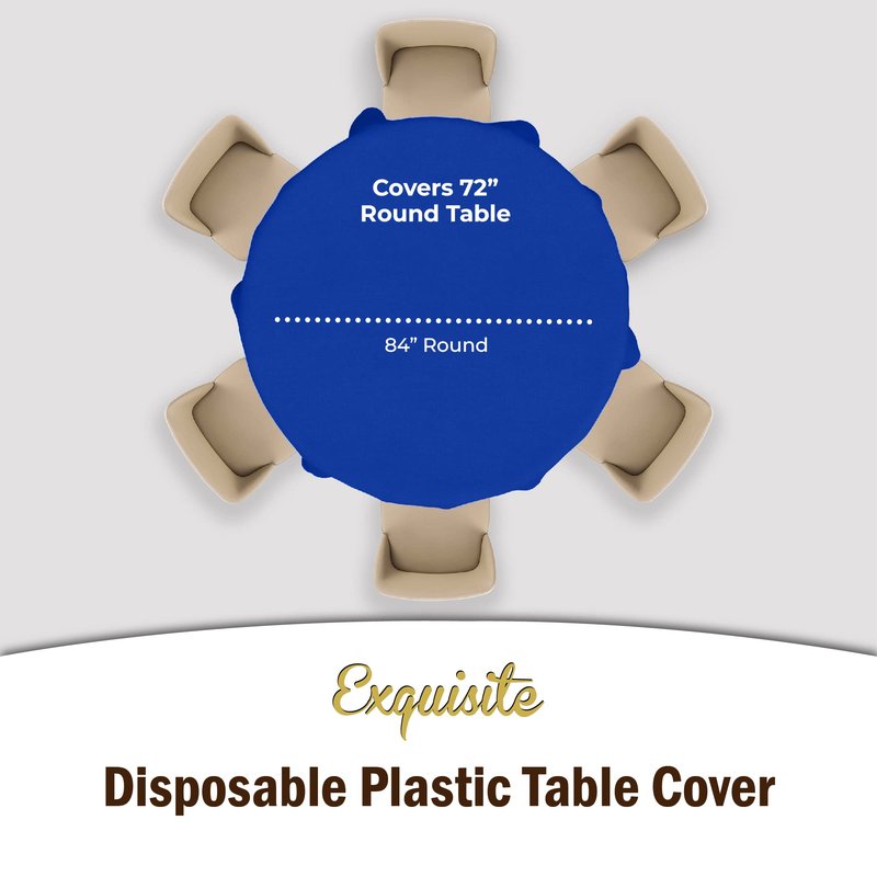 Exquisite 6-Pack Round Plastic Tablecloth Disposable 84 Inch, Heavy Duty Waterproof Table Cover for Party, Wedding, Birthday, BBQ - Covers 72 Inch Round Tables - Dark Blue