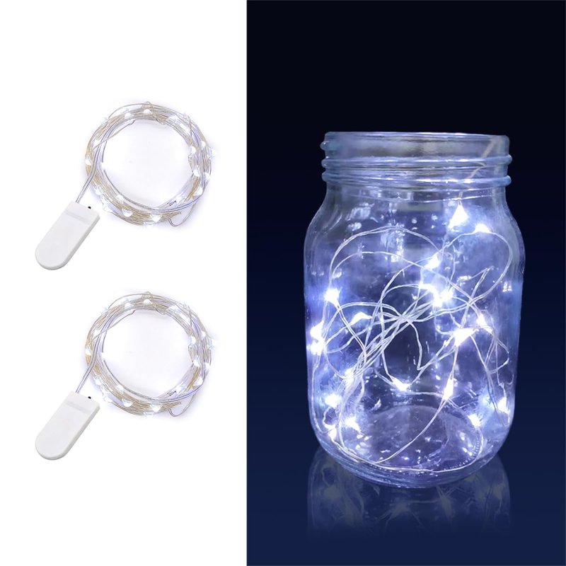 Kangheshun 2 Pack Led Fairy Lights Battery Operated String Lights Waterproof Silver Wire 7 Feet 20 Led Firefly Starry Moon Lights for DIY Wedding Party Bedroom Patio Christmas (2 Pack, White)