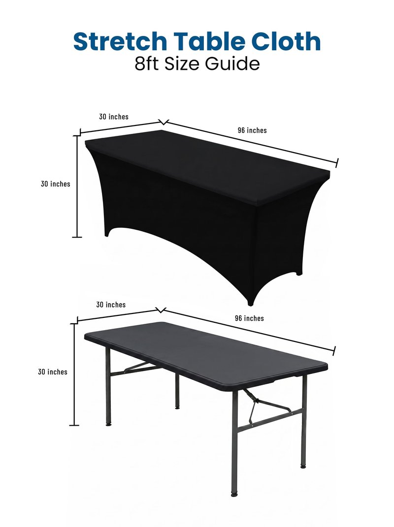 Utopia Kitchen Spandex Tablecloth 2 Pack [8FT, Black] Tight, Fitted, Washable and Wrinkle Resistant Stretch Table Cloth Rectangle Cover for Trade Show, Weddings & Parties [96Lx30Wx30H Inch]