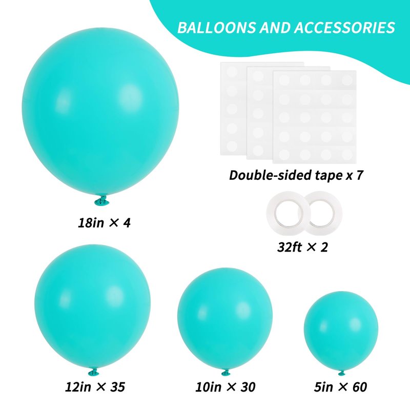 RUBFAC Teal Blue Balloons 129pcs Different Sizes 18 12 10 5 Inch, Latex Turquoise Balloon Garland Arch for Birthday Party Decoration Wedding Engagements Anniversary Baby Shower Party Supplies