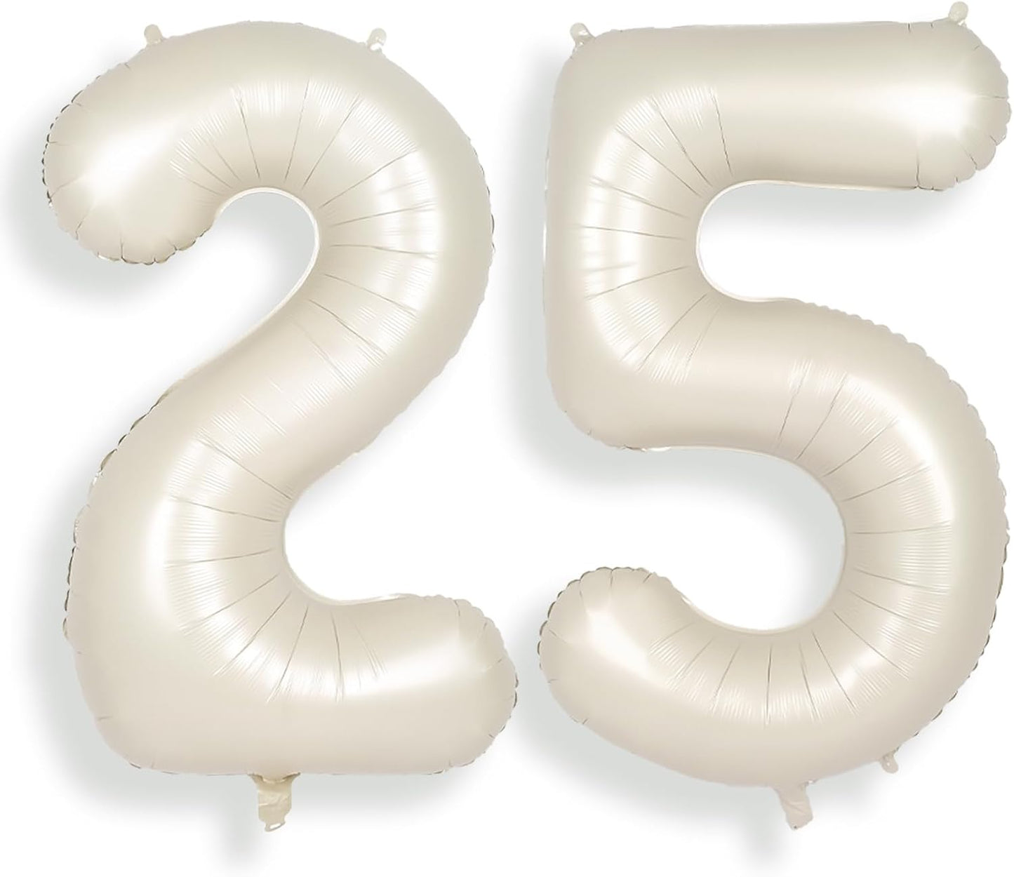 SUWEN Jumbo 40-Inch Cream White Foil Number Balloons | 0-9 Mylar Birthday Decorations for 25th Anniversary