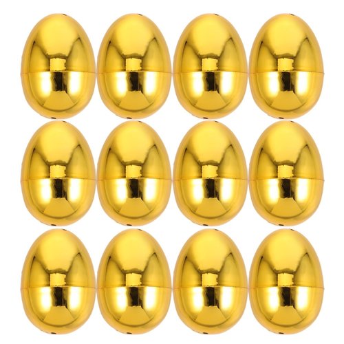 DECHOUS 12Pcs Golden Plastic Easter Eggs Fillable 2.4 Inch Easter Baskets Stuffers Shiny Metallic Empty Eggs for Hunt Game, Spring Festive Party Favor, Classroom Prizes