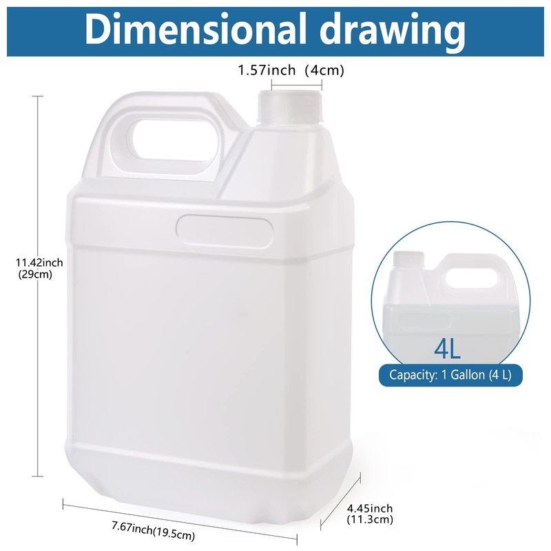 BPFY 2 Pack 1 Gallon Clear Plastic Jugs with Lids, Water Jug Storage Containers with Ergonomic Handle, HDPE Containers for Water, Sauces, Beverage, Soaps, Liquids