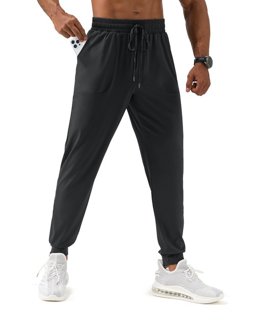 FOGFIRE Men's Athletic Joggers Pants with Pockets Lightweight Quick Dry Tapered Track Sweatpants for Gym Workout Running-Black