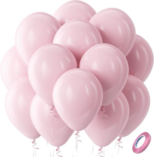 Bezente Pastel Pink Latex Party Balloons - 100 Pack 12-Inch Round Helium Balloons for Weddings & Celebrations
