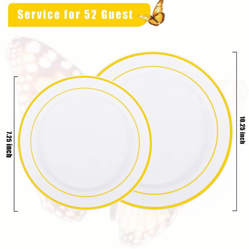 Supernal 400pcs Gold Glitter Plastic Dinnerware, Disposable Plates for Party Include 50 Gold Plastic Plate, 50pcs Dessert Plate 100 Glitter Forks, 50 Disposable Knives and Spoons, 50Cups and Napkins