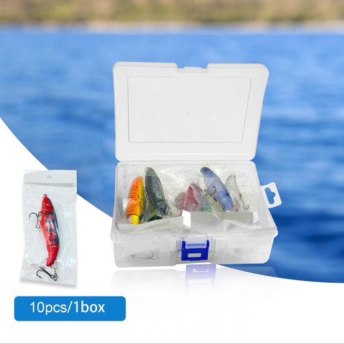 Bnque 10Pcs Fishing Lures for Bass, Whopper Lures Kit, Top Fishing Water Lures with Hooks, Popper Floating Lure for Bass Catfish Pike
