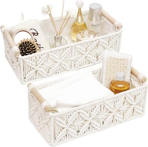 HOSROOME Macrame Storage Baskets - Boho Decorative Organizers for Home Decor | Set of 2