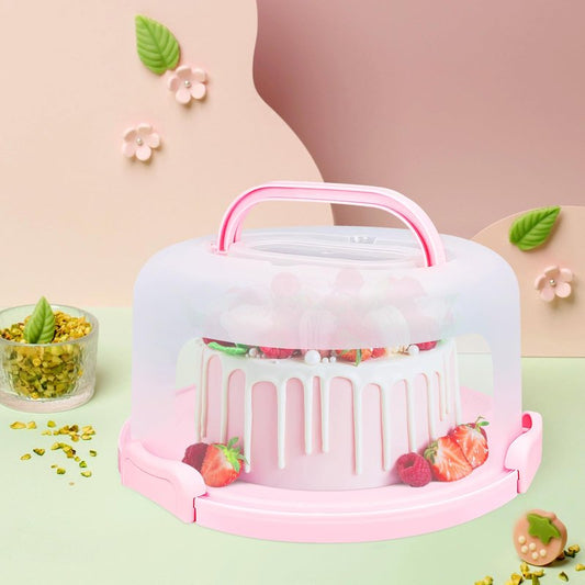 RTUDOPUYT Cake Carrier with Lid and Handle, Fit 10’’ Cake Stand with Lid, Cake Transport Storage Container, Cake Containers Cover Stand with Lids, 3 Secure Side Closures (Pink)