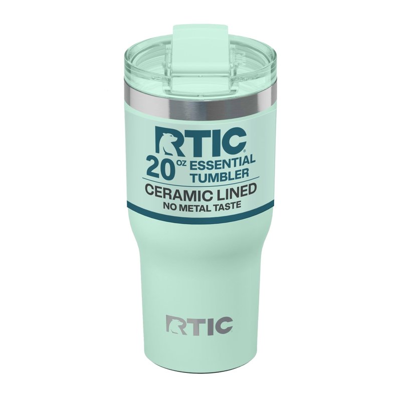 RTIC 20oz Essential Tumbler with Lid, Ceramic Lined, Insulated, Stainless Steel, Metal, Double Wall Vacuum-Insulation, Travel Cup for Iced Coffee, Tea, Hot and Cold Drink, Fresh Mint
