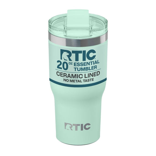 RTIC 20oz Essential Tumbler with Lid, Ceramic Lined, Insulated, Stainless Steel, Metal, Double Wall Vacuum-Insulation, Travel Cup for Iced Coffee, Tea, Hot and Cold Drink, Fresh Mint