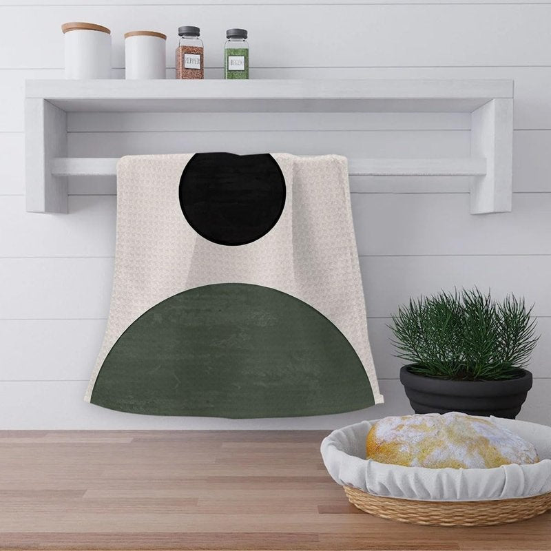 OHSUL Boho Kitchen Towels, Green Decorative Hand Towels, Bohemian Style Kitchen Bath Decor, Dish Tea Hand Towels for Home Use 16x24 Inch (Dark Green)