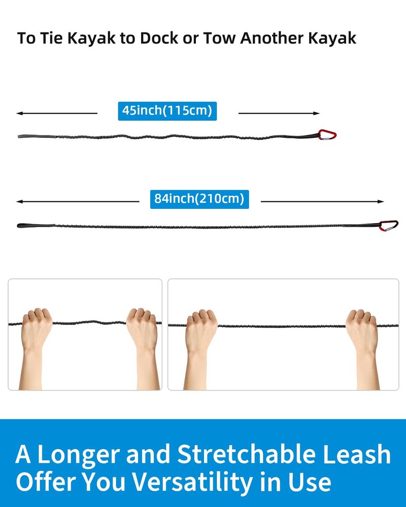 OCEANBROAD Kayak Paddle Leash with D-Ring Stretchable Bungee Strap Lanyard Rope for SUP Kayaking Boating Canoeing Fishing Pole Rod 4-7 Feet Black 4 Pack