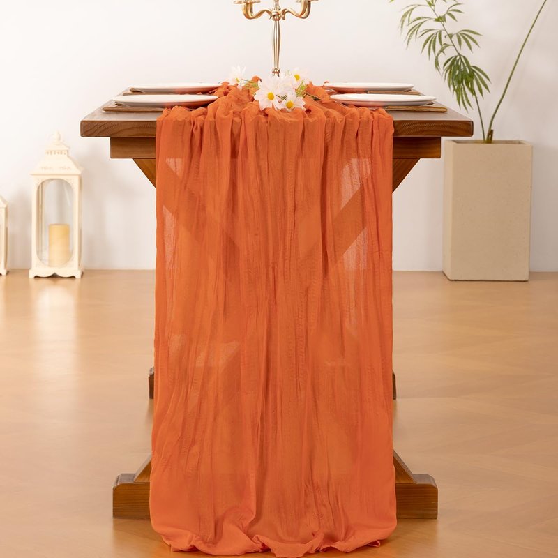 Socomi 3pcs Orange Cheesecloth Table Runner Summer Boho Rustic Gauze 120 inch 10FT Cheese Cloth Sheer Runner for Wedding Party Baby Shower Birthday Home Decor Holiday Decorations