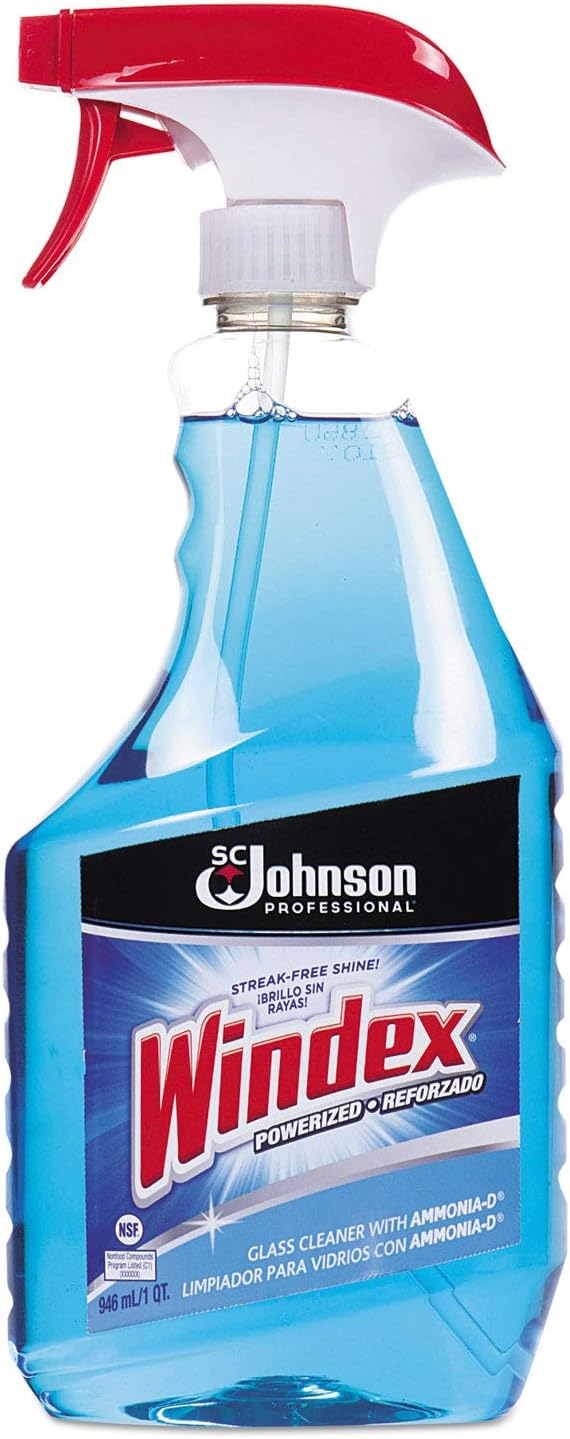 Windex Powerized Glass Cleaner - Ammonia-D Formula for Streak-Free Shine | 32 Oz Trigger Spray Bottle