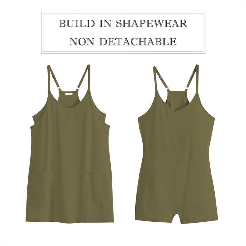 ANRABESS Women Athletic Dress Summer Tennis Workout Active Sports Mini Romper Dress Built in Shorts Travel Vacation Clothes Army Green Large