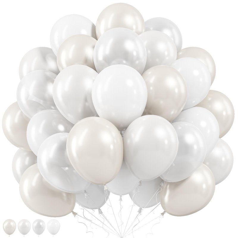 Pearl White Balloons, 50 PCS 12 Inch Double Stuffed Pearl Sand White Balloons with Thick Ivory Latex Balloon for Wedding Engagement Baby Shower Bridal Birthday Anniversary Party Decorations Supplies